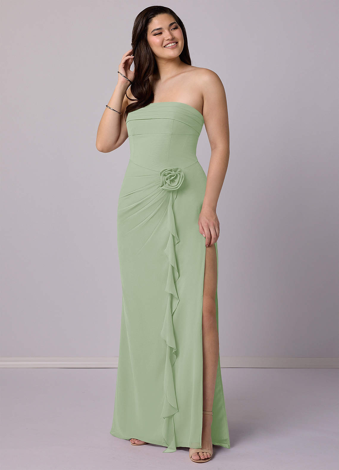 Barbie ♥ Azazie Bridesmaid Dresses Sheath Strapless Chiffon Floor-Length Dress image6