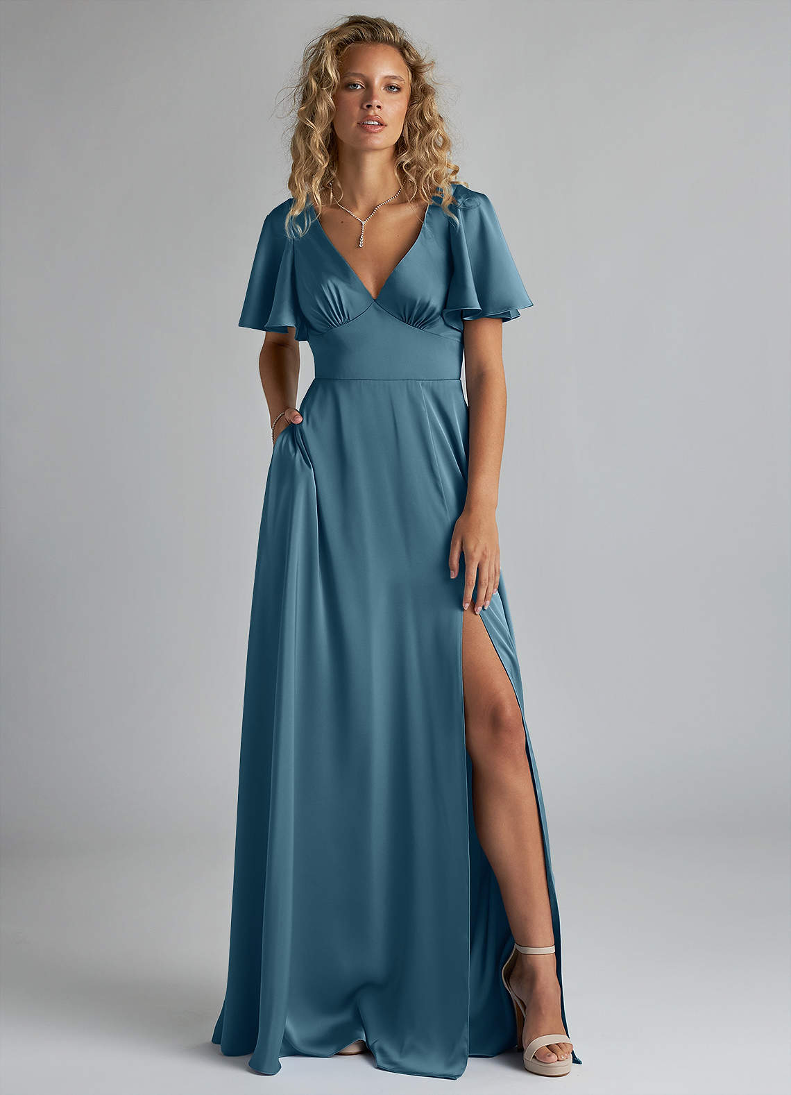 Azazie Kimber Bridesmaid Dresses Bermuda A-Line Ruched Stretch Satin Dress image1
