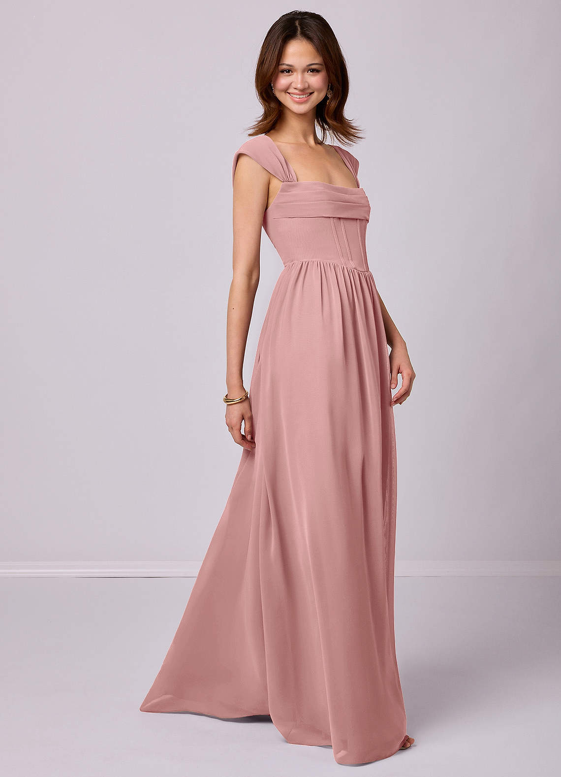 Barbie ♥ Azazie Endeligt Salg En streg Korset Chiffon Gulv-længde Kjole image2