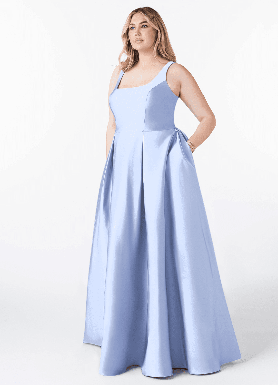 Azazie Neve Bridesmaid Dresses Ice Ball-Gown with Pockets Stretch Satin Dress image1