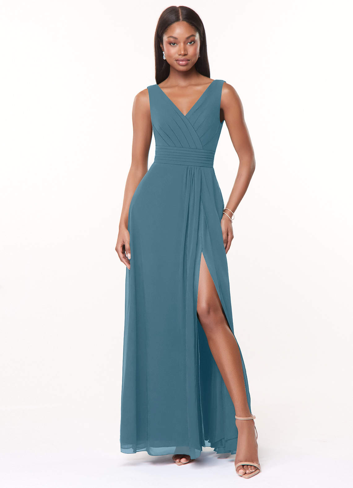 Azazie Karina Bridesmaid Dresses Bermuda A-Line Pleated Chiffon Dress image1