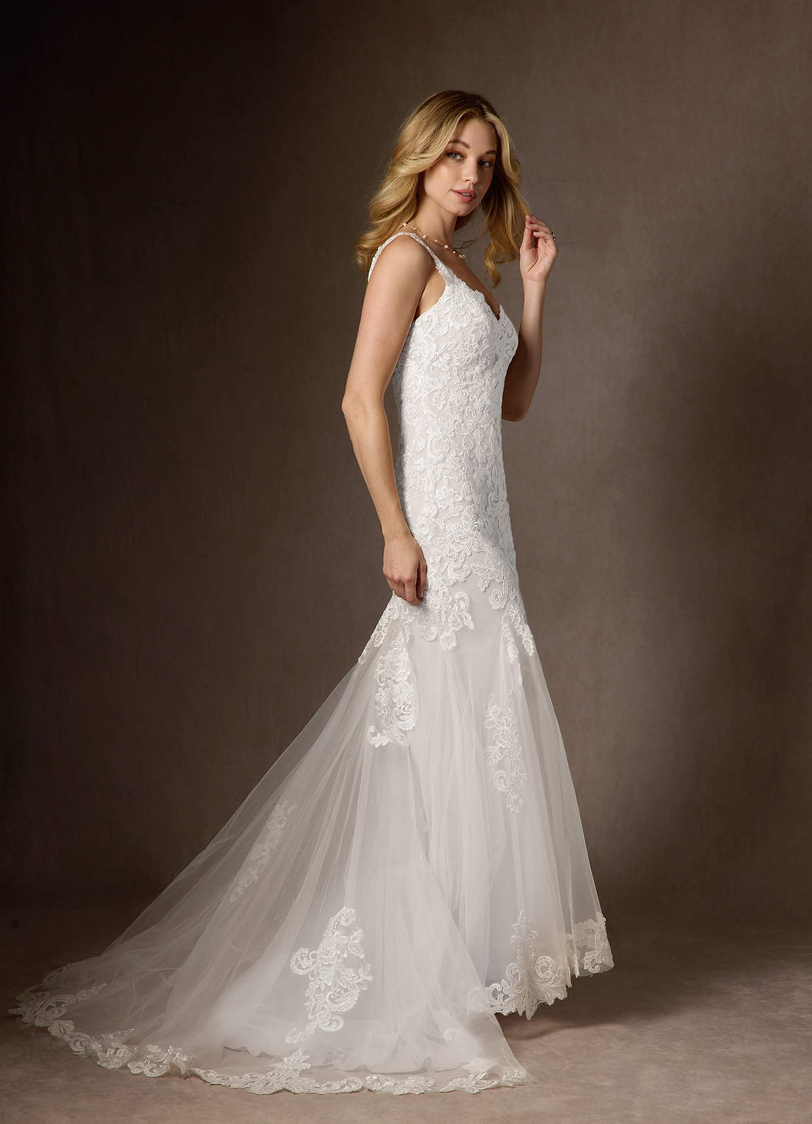 Azazie Poppy Robes de mariée Robe Sirène en Tulle Paillettes Blanc De Diamant image7