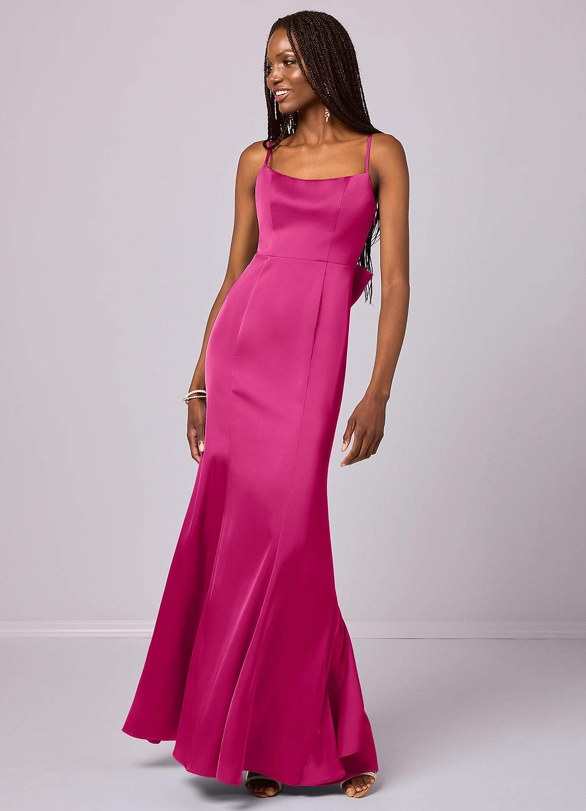 Barbie ♥ Azazie Bridesmaid Dresses Mermaid Bow Stretch Satin Floor-Length Dress image1