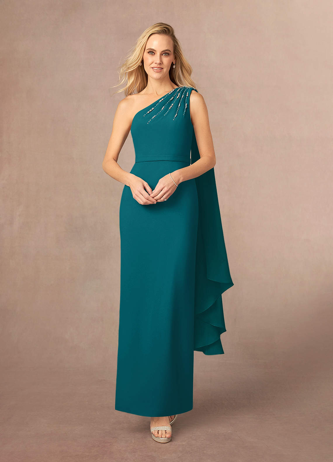 Azazie Gianna Kleider für die Brautmutter One-Shoulder Stretch-Krepp Kleid Pfau image1
