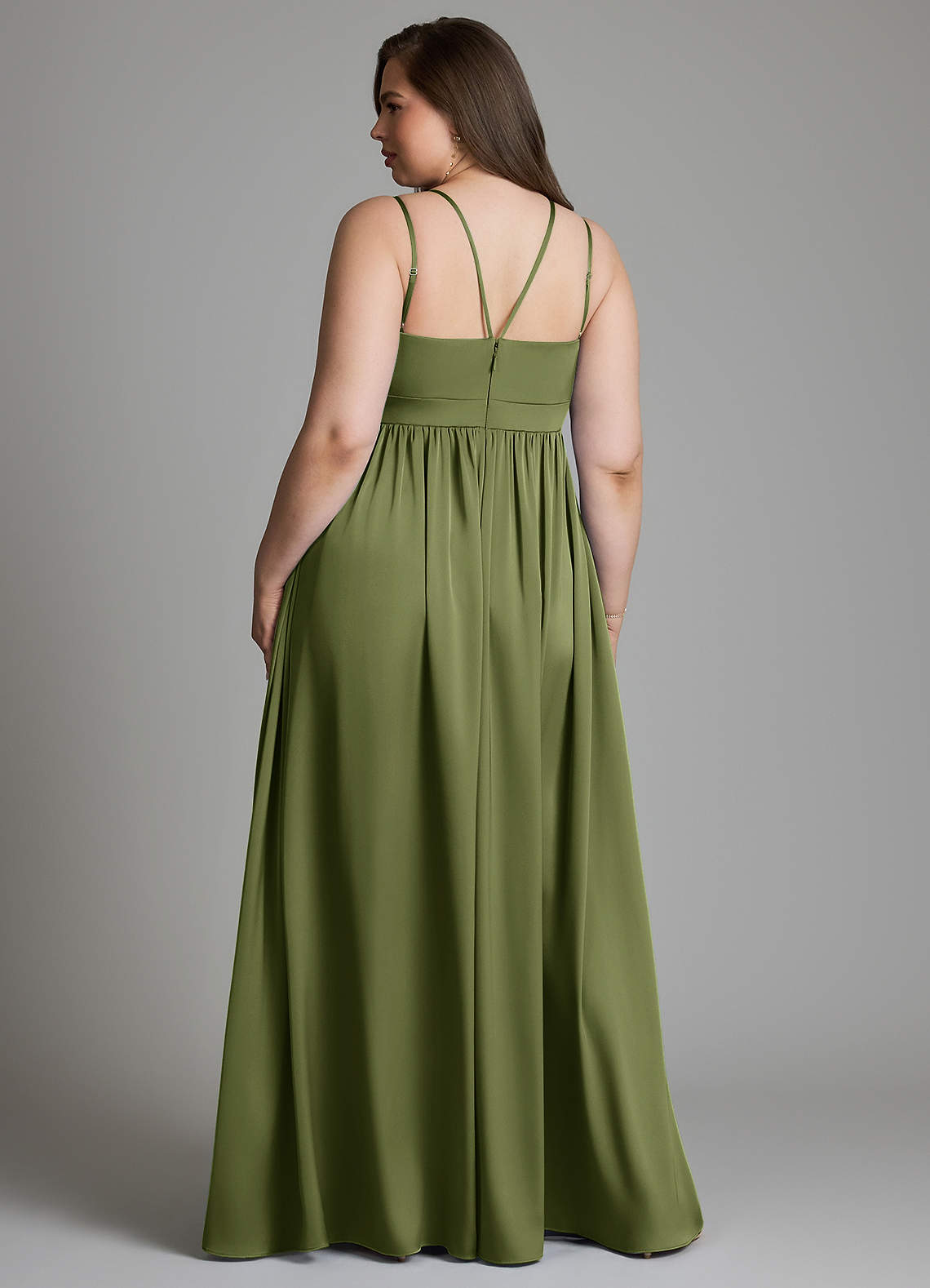 Azazie Emree Maternity Bridesmaid Dresses A-Line Stretch Satin Floor-Length Dress with Pockets image5