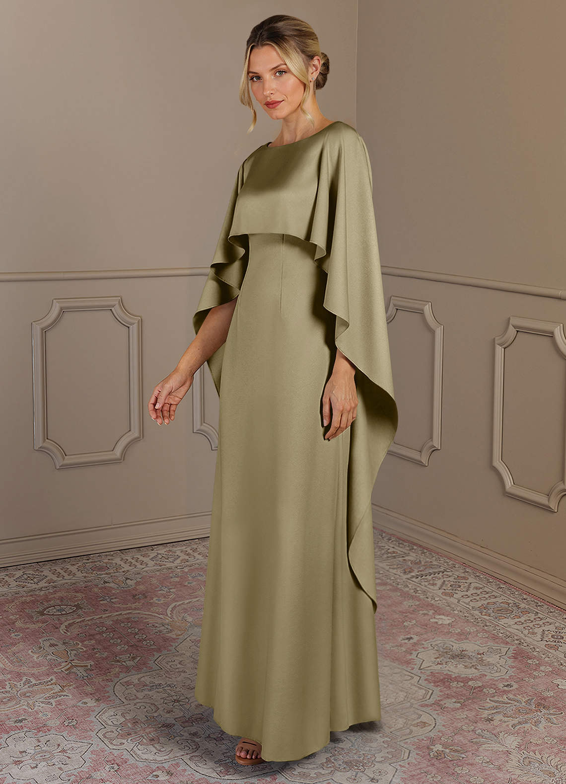 Azazie Eli vestidos de madre de la novia Vestido de Musgo Verde de Satén Elástico de Recto con Cuello de barco image2