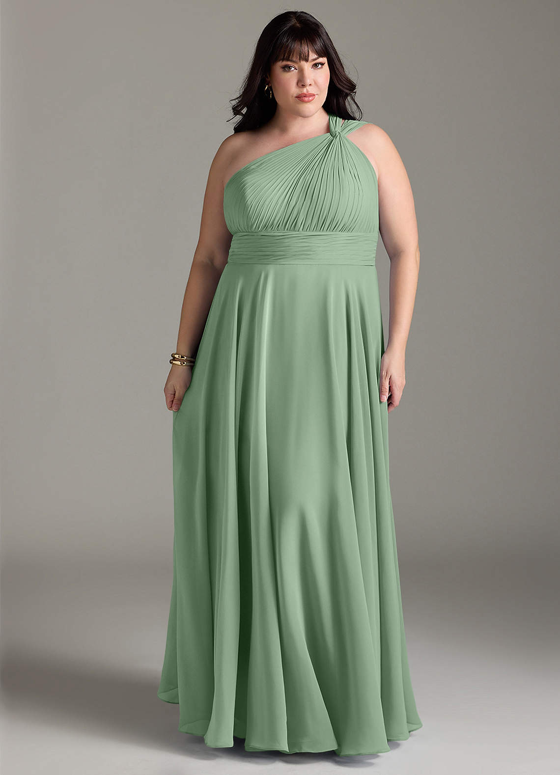 Azazie Charlize Jurken voor bruidsmeisjes Jurk van Chiffon met A-Lijn One-Shoulder Matcha image6