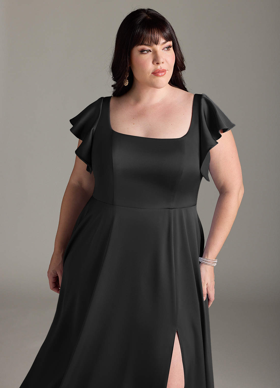 Azazie Bondi Bridesmaid Dresses Black A-Line Bow Stretch Satin Dress image10