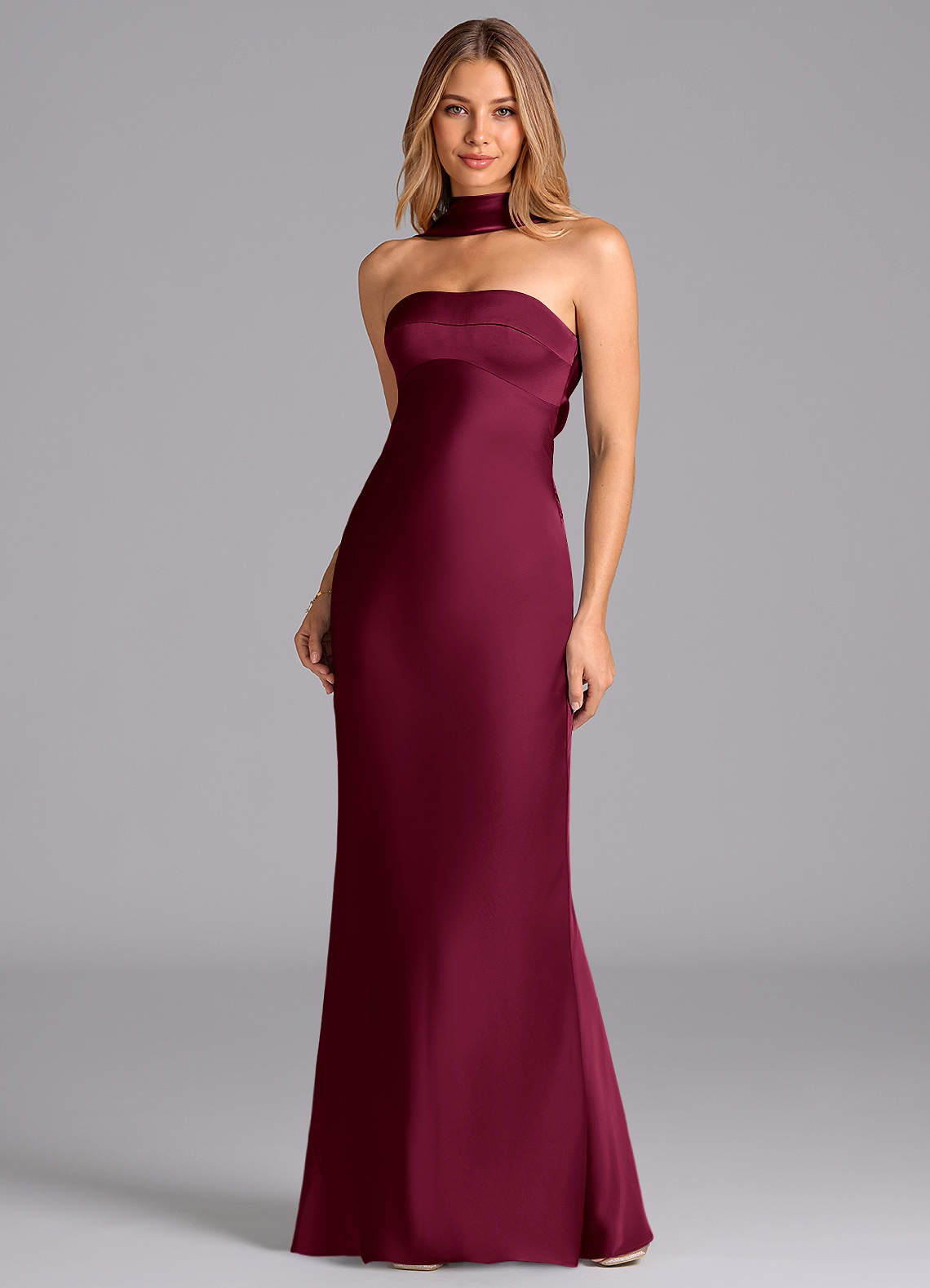 strapless burgundy bridesmaid dresses Azazie Mermaid Floor-Length Stretch Satin Color:Dark Fuchsia A Glamorous Mermaid Featuring kyle and shahida V-Neck Short Beaded Homecoming