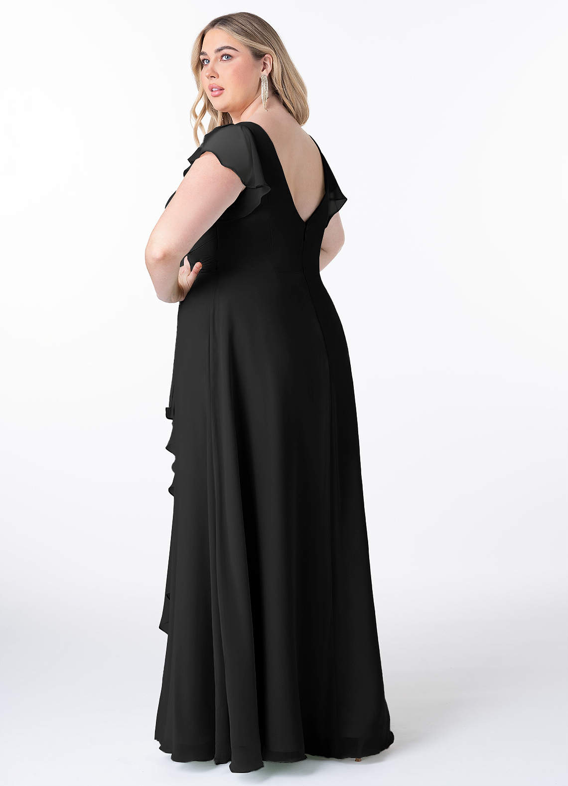 Azazie Omari Vestidos de madrinha de casamento Vestir Preto de Chiffon de Linha A image7