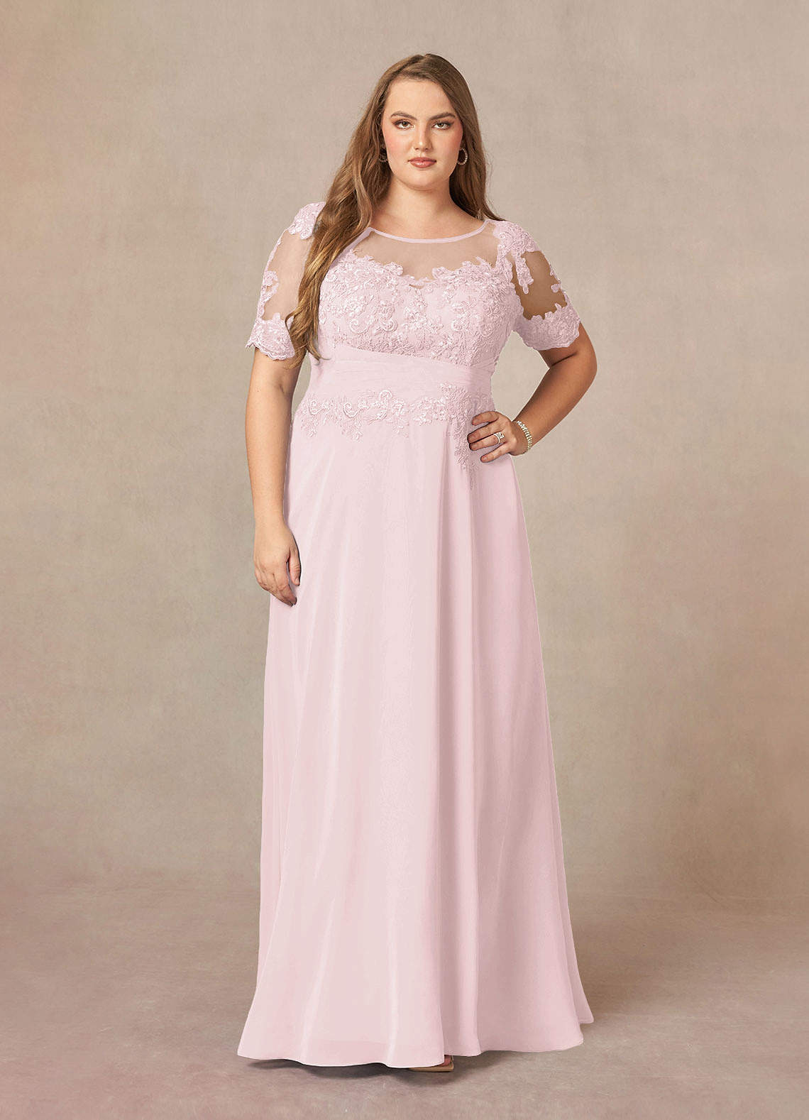 Azazie Raissa Final Sale Agave A-Line Lace Chiffon Dress image1