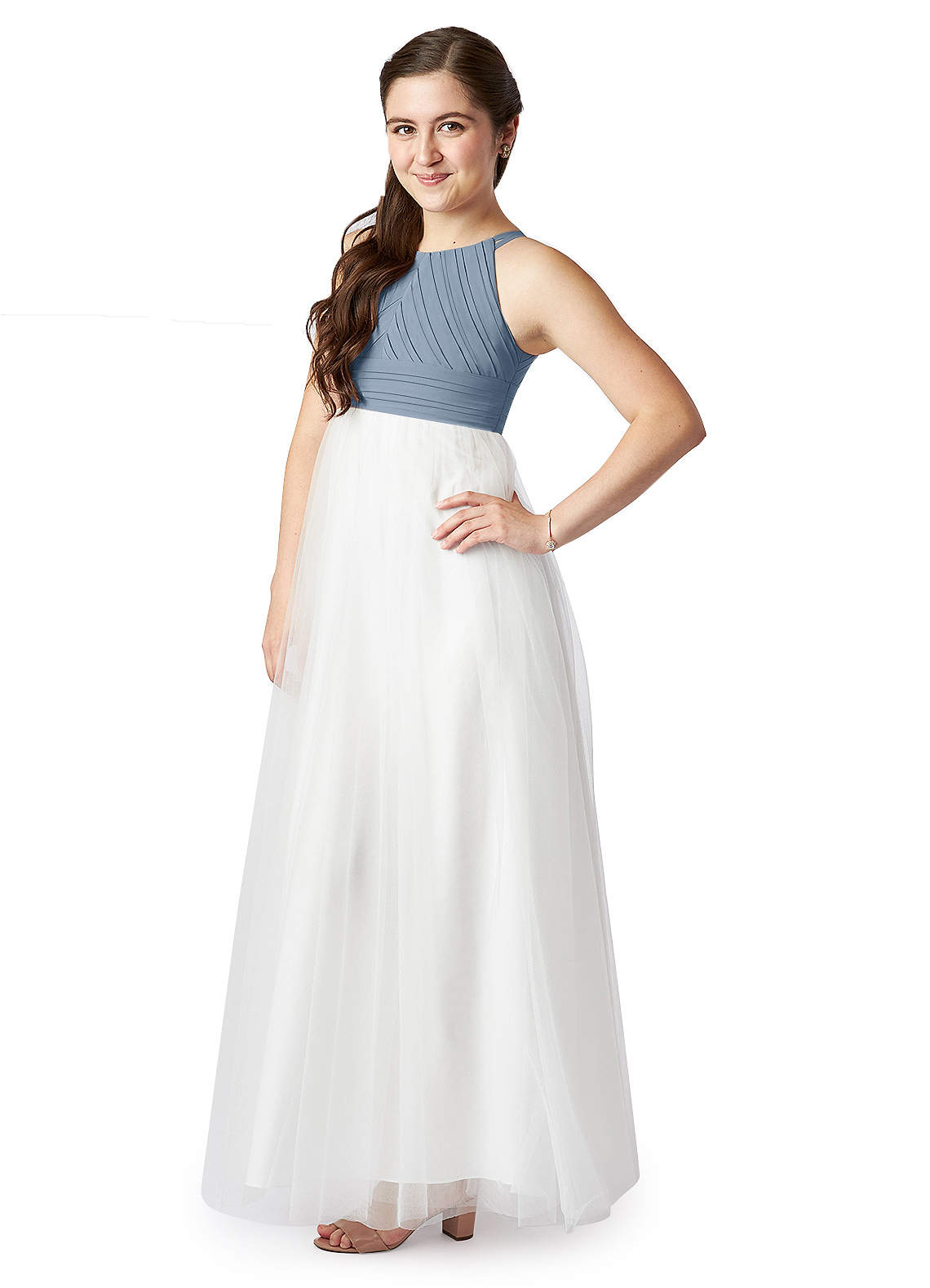 Azazie Brenna A-Line Pleated Chiffon Floor-Length Junior Bridesmaid Dress image1