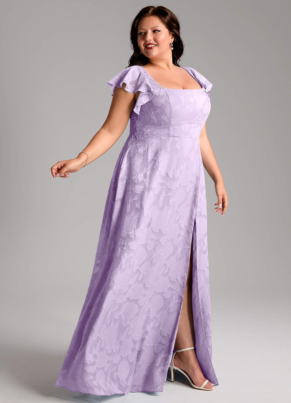 Azazie Bondi Bridesmaid Dresses Lilac A-Line Side Slit Floral Burnout Dress image8