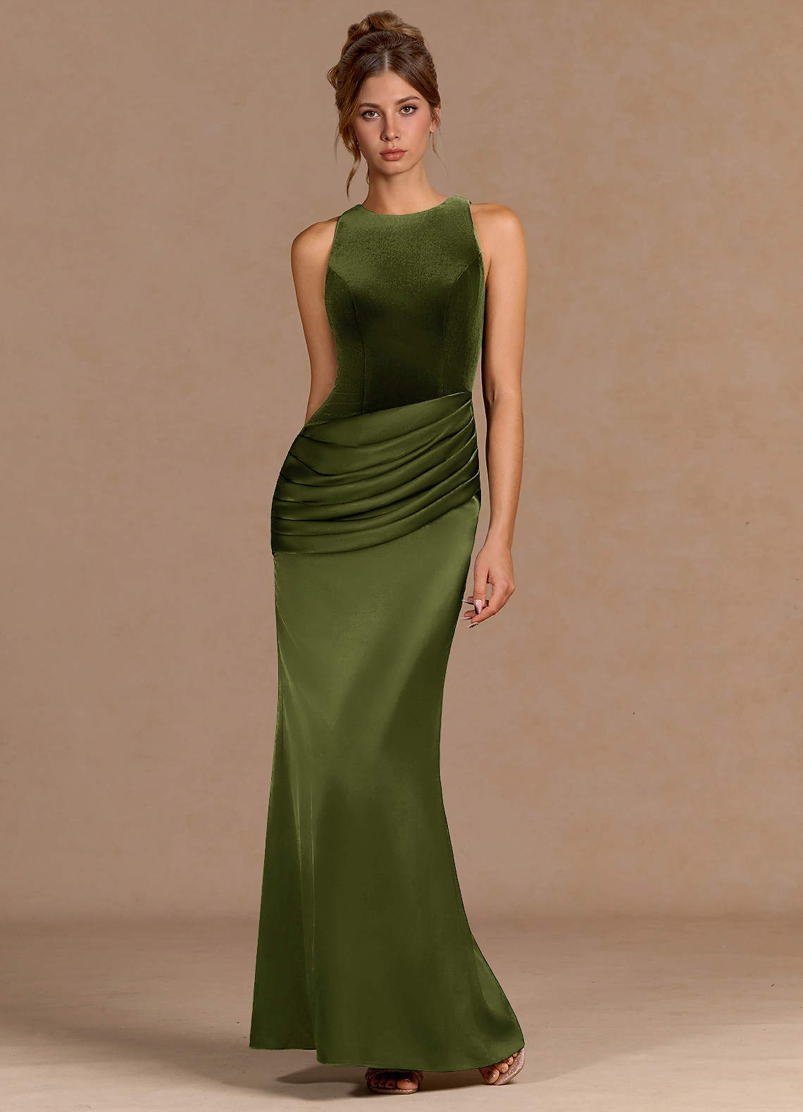 strapless open back dress Edel Olive Satin Strapless Maxi Dress With Drape – Club L London main image 1