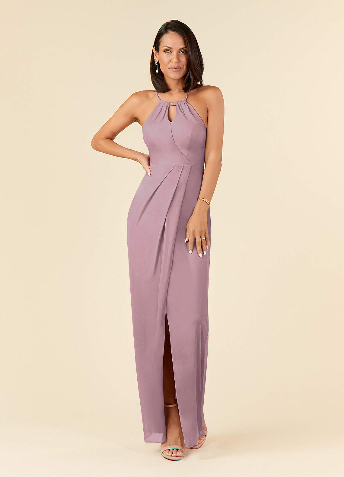 Azazie Hadid vestidos de madre de la novia Vestido de Rosa Polvorienta de Malla de Recto con Plisado image1