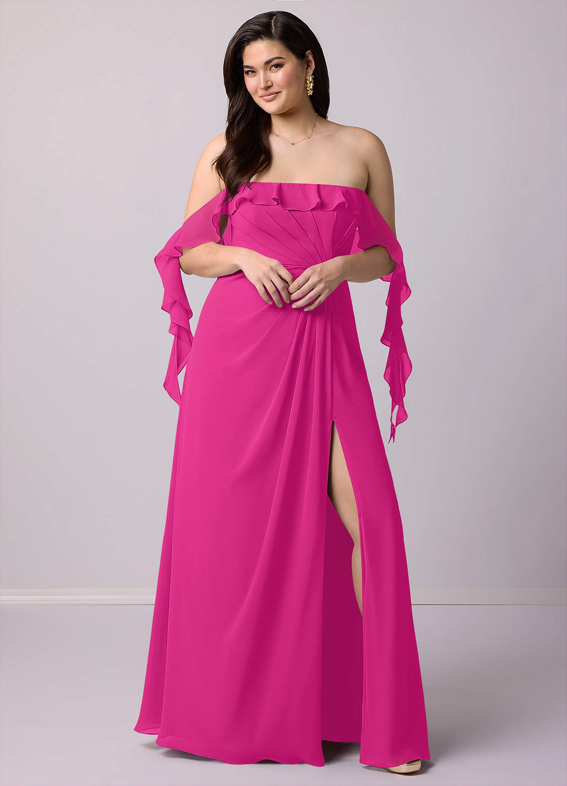 Barbie ♥ Azazie Bridesmaid Dresses A-Line Off the Shoulder Chiffon Floor-Length Dress image9