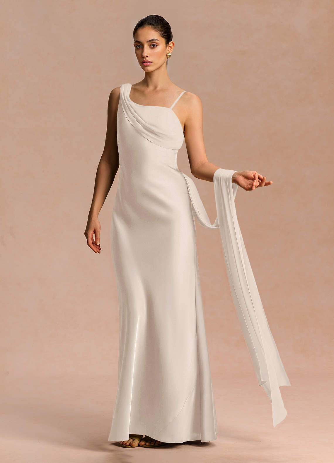 cream maxi dress formal Azazie Dresses Mermaid Wedding Guest Semi-Formal Dresses Asymmetrical Halter neck Sequin Dress