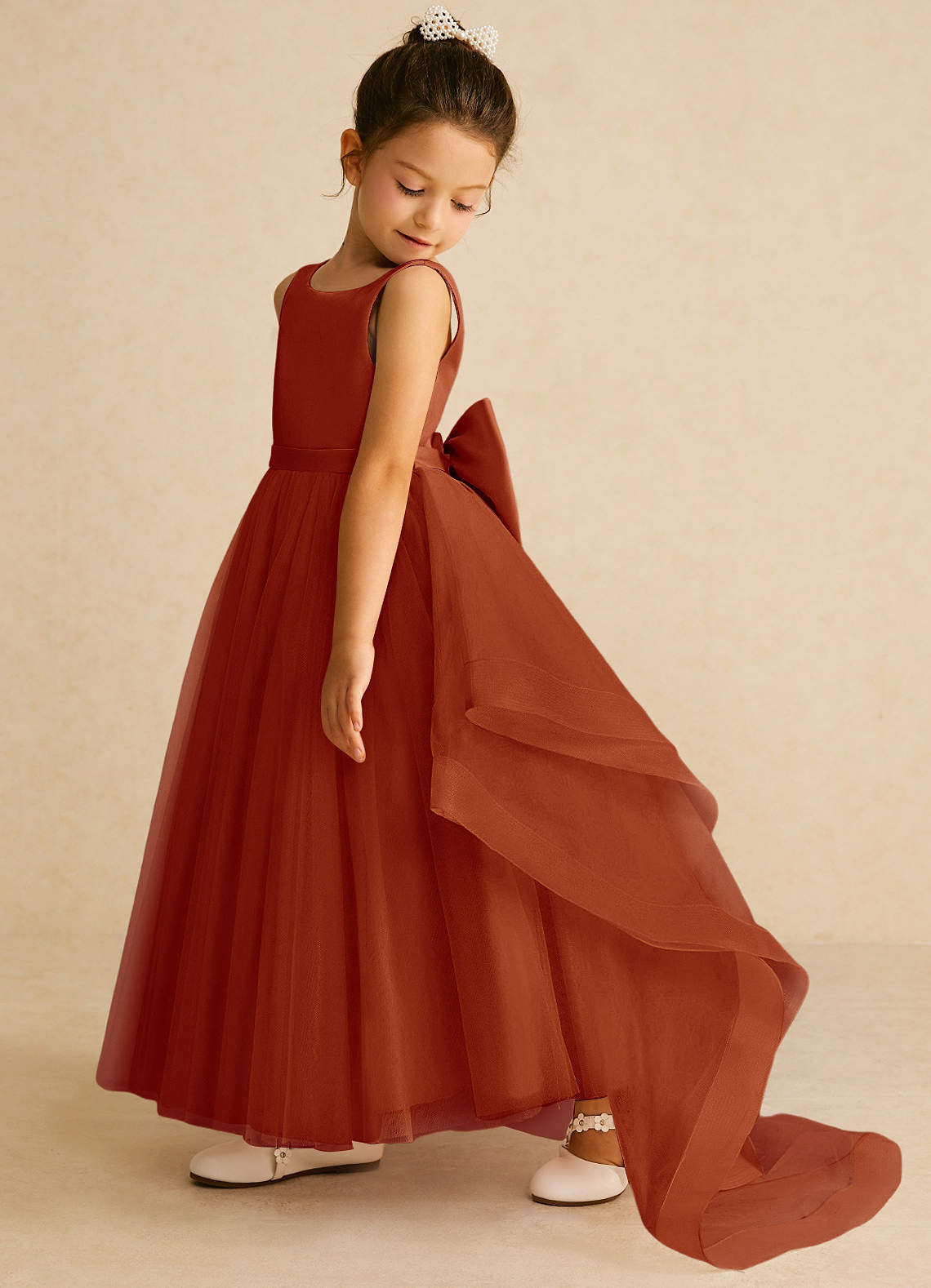 Azazie Pumpkin Flower Girl Dresses Paprika A-Line Convertible Tulle Dress image3