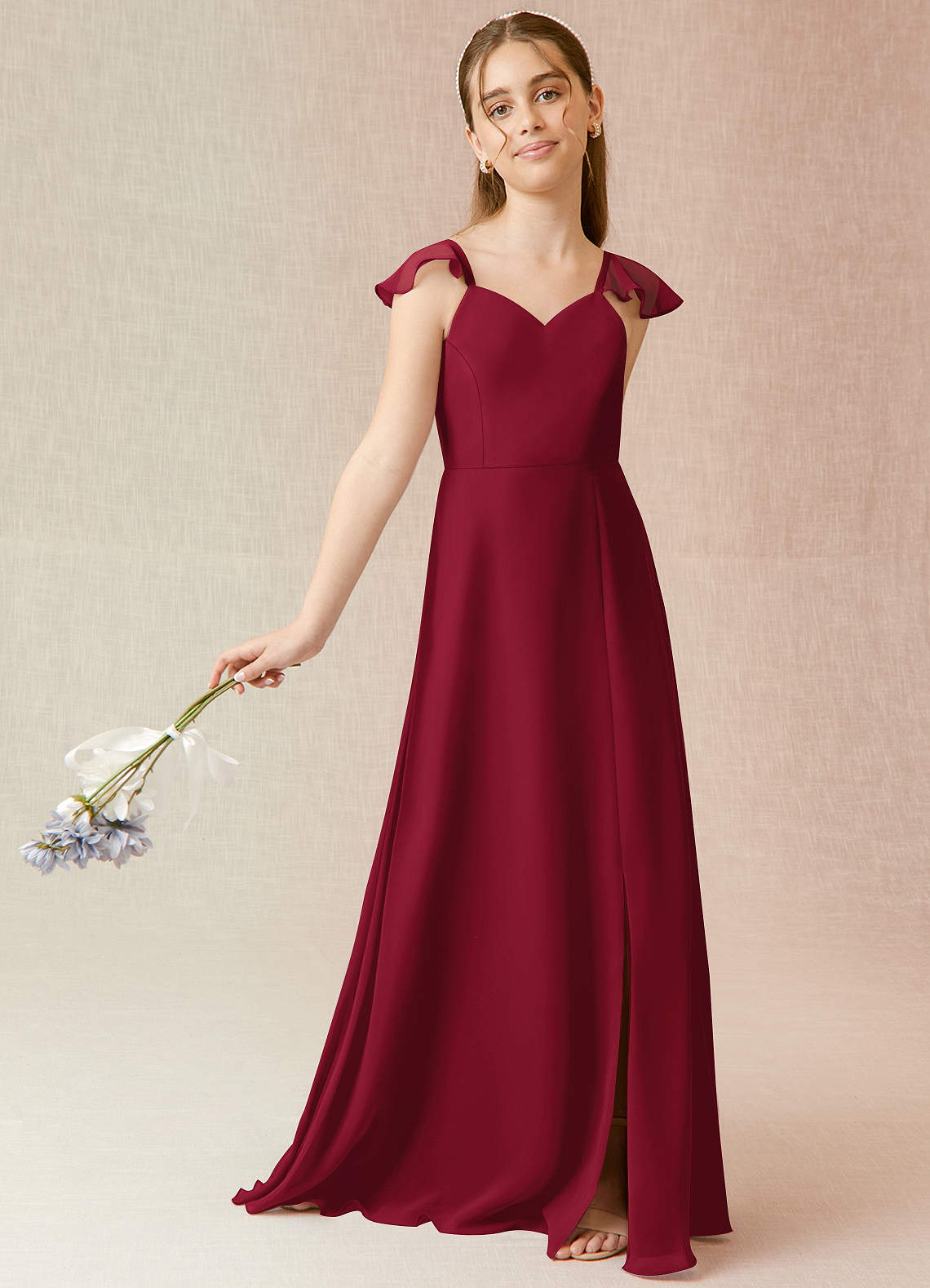 junior burgundy bridesmaid dress Cicinia Crinkle Chiffon Junior Bridesmaid Dress, Mulberry