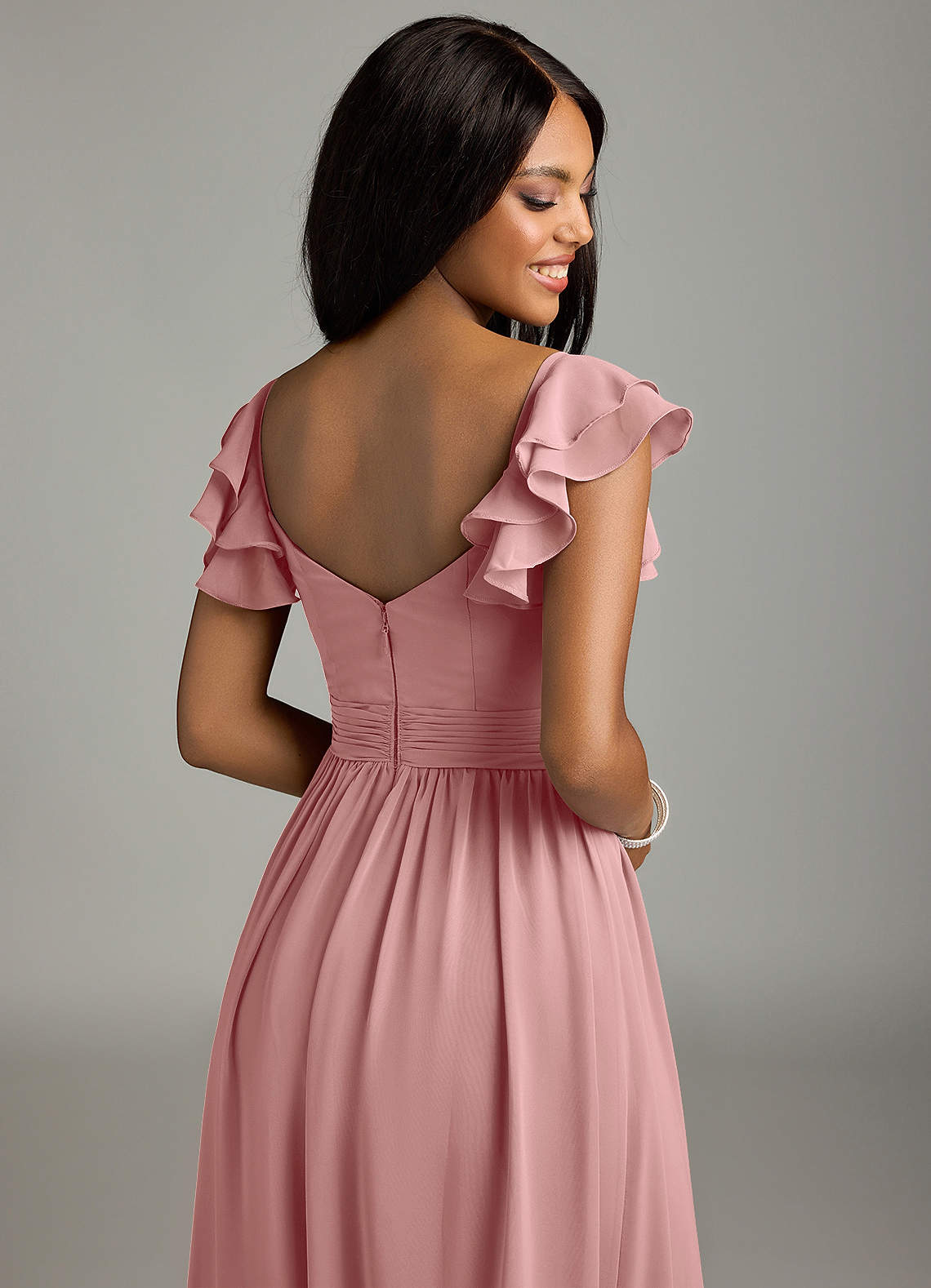 Azazie Anaya Brautjungfernkleider A-Linie Plissee Chiffon Kleid Altrosa image1