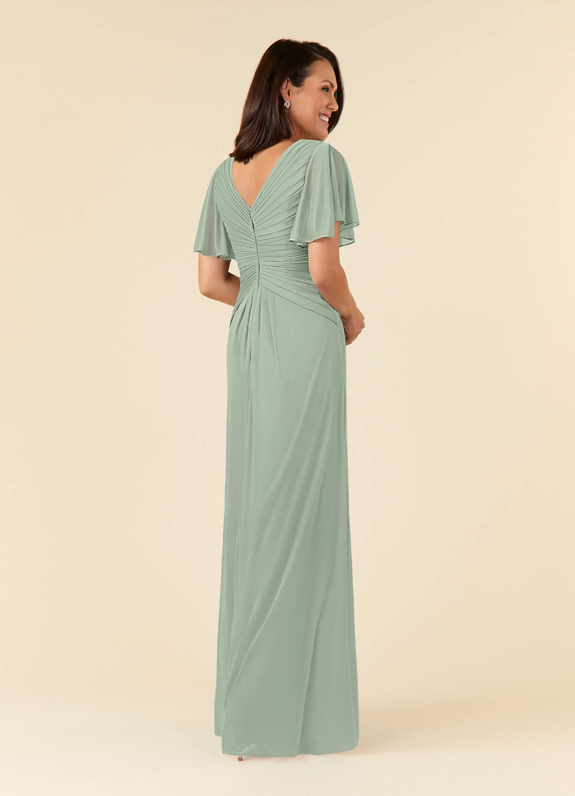 Azazie Emmeline Mother of the Bride Dresses Dusty Sage A-Line V-Neck Pleated Mesh Dress image3