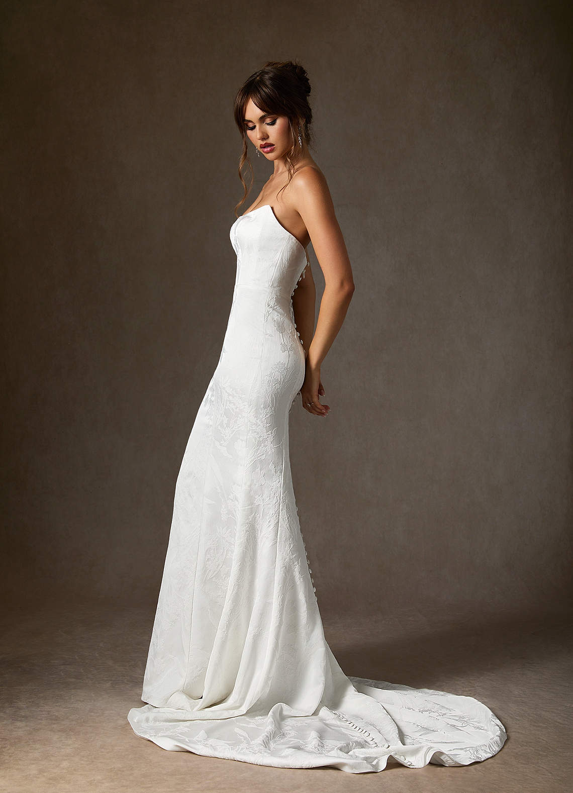 Azazie Serephina Wedding Dresses Diamond White Mermaid Strapless Floral Jacquard Dress image4