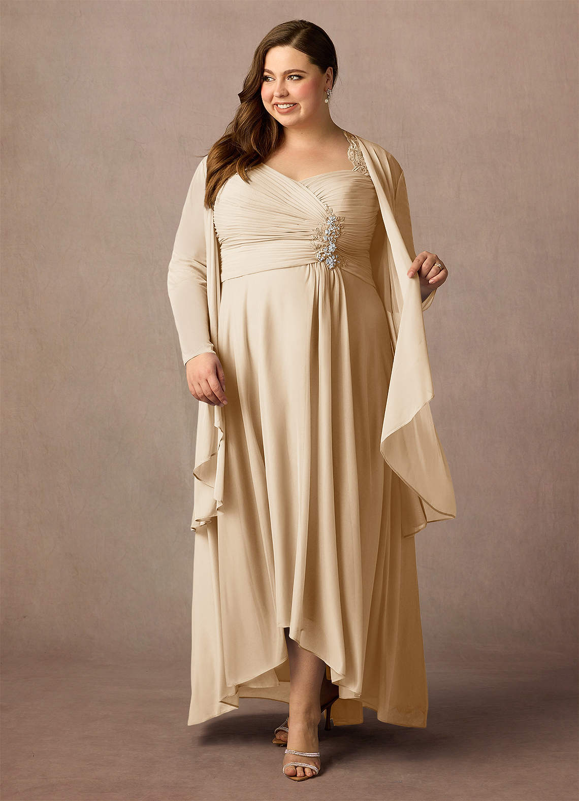 Azazie Anne Mother of the Bride Dresses Champagne Sheath Sweetheart Sequins Lace Dress image1