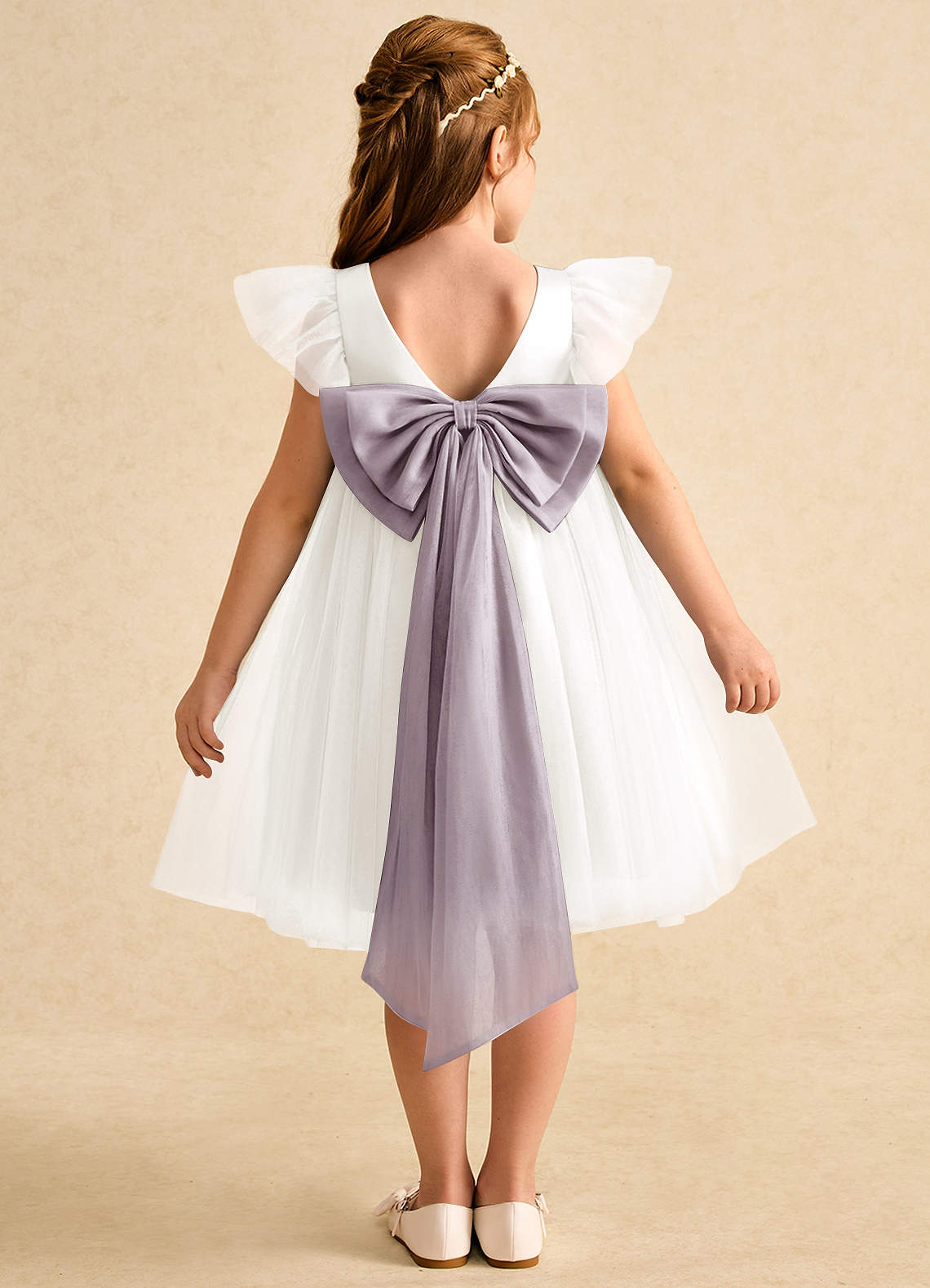 Azazie Munchkin Flower Girl Dresses Ivory Dusk A-Line Bow Tulle Dress image1