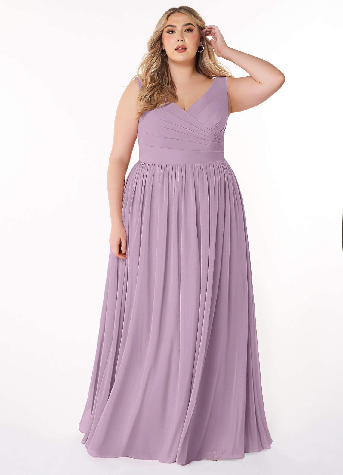 Azazie Keyla Bridesmaid Dresses Wisteria A-Line V-Neck Pleated Chiffon Dress image1
