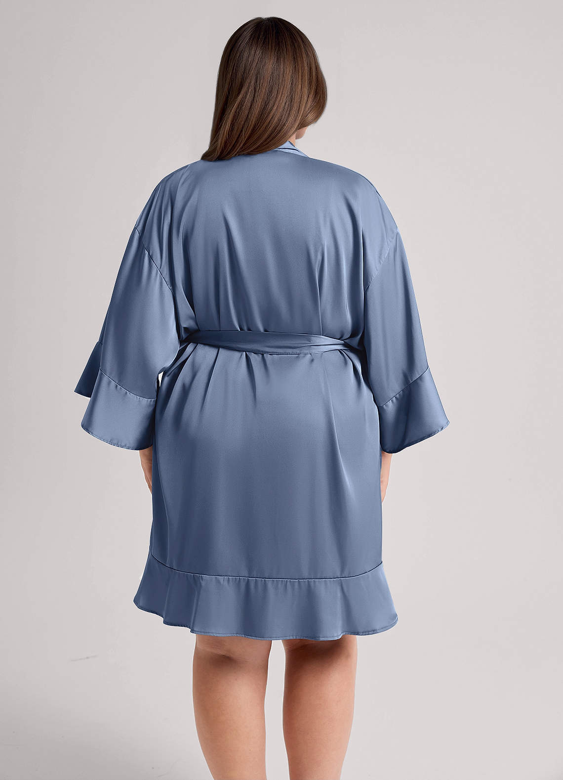 front 2-Piece Ruffle Satin Robe and Slip Set