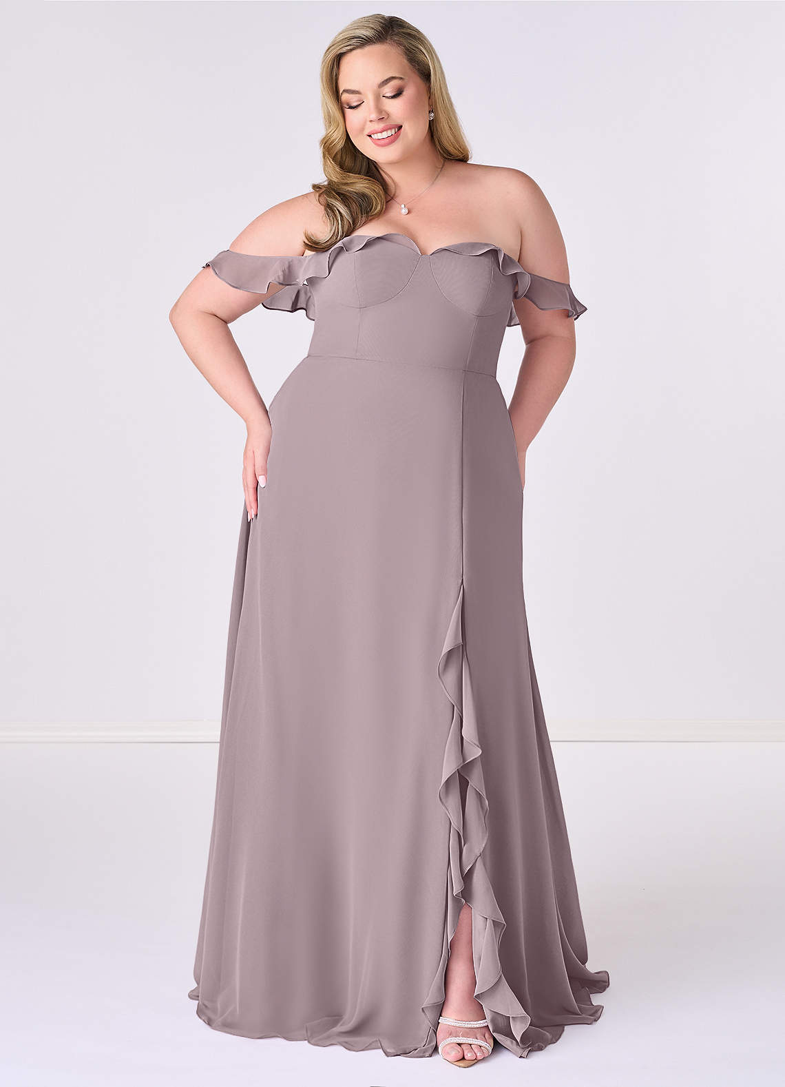Barbie ♥ Azazie Bridesmaid Dresses Dusk A-Line Off the Shoulder Chiffon Convertible Dress image1