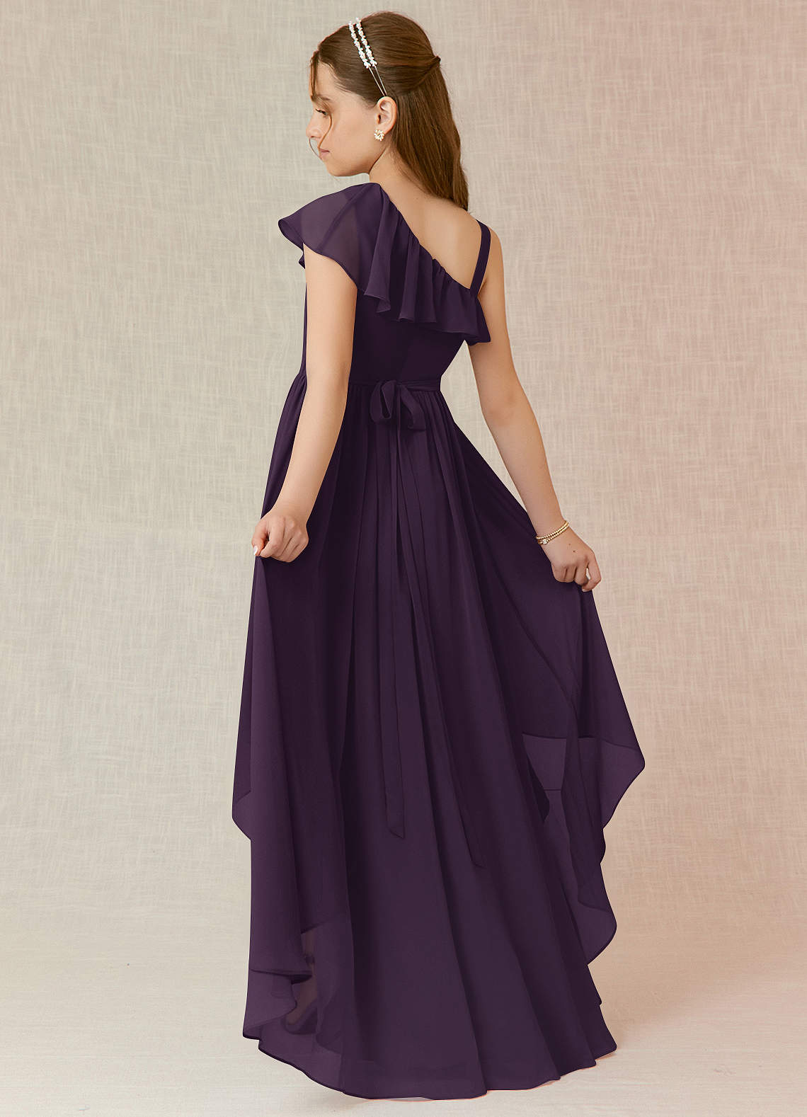 Azazie Mango Junior Plum A-Line Ruched Chiffon Dress image1