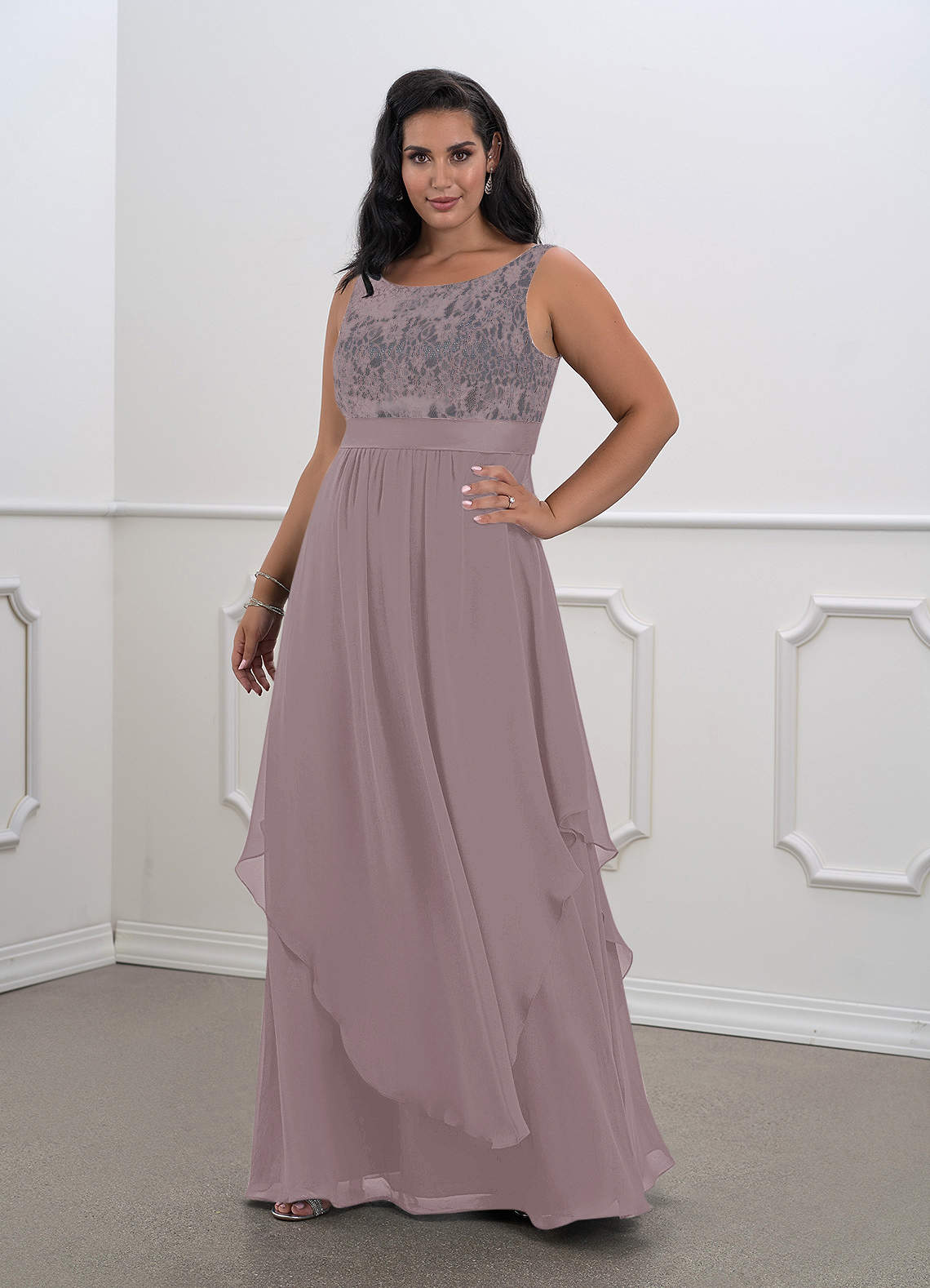 Azazie Xella Kleider für die Brautmutter A-Linie Spitze Chiffon Kleid Dämmerung image1