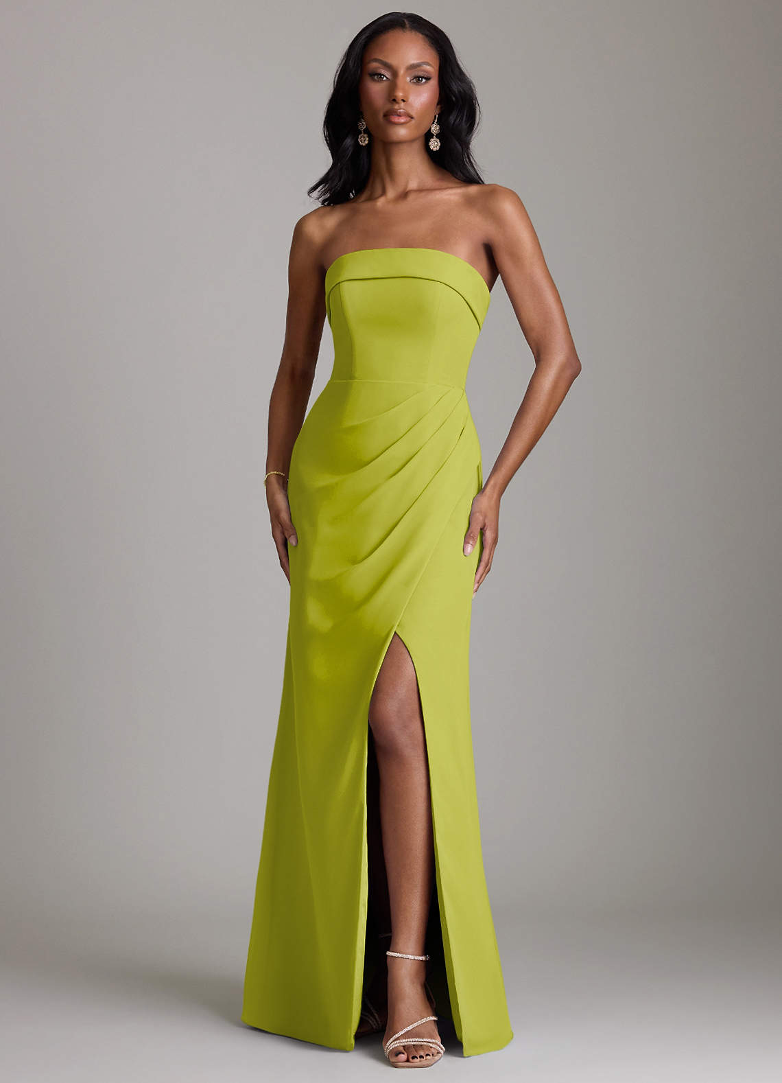 yellow strapless bridesmaid dresses Betsy & Adam Women's Pleated Strapless Gown - Butter main image 0