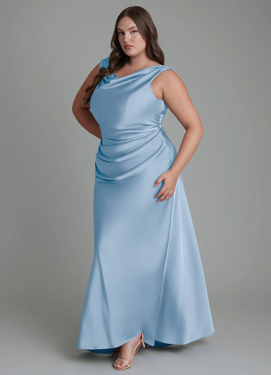 Azazie Kieryn Bridesmaid Dresses Powder Blue Mermaid Pleated Stretch Satin Dress image10