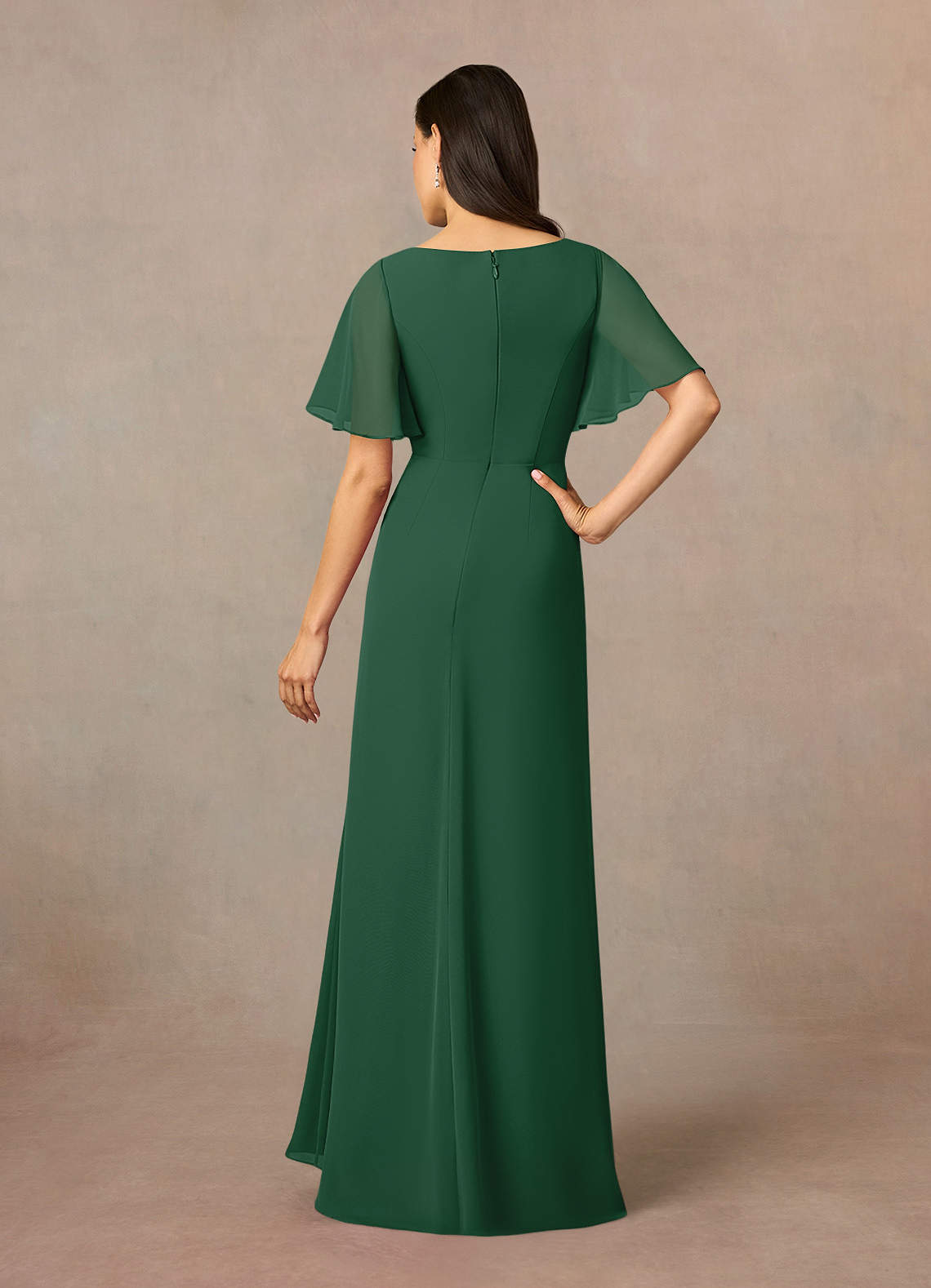 Azazie Rain Vestidos para mãe da noiva Vestido Verde Escuro de Chiffon de Bainha com Frisado image10