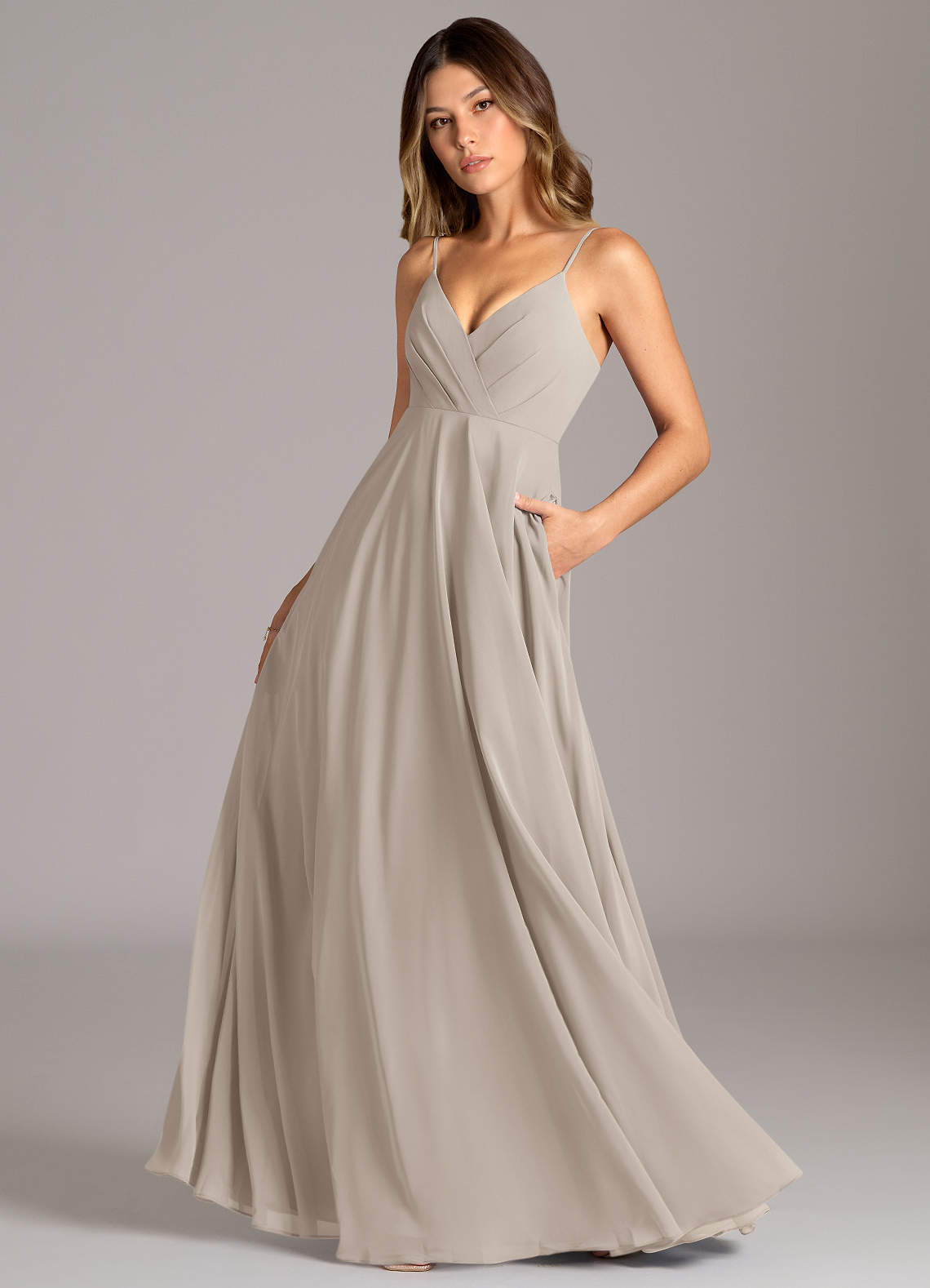 Azazie Amani Bridesmaid Dresses Frost A-Line Pleated Chiffon Dress image1