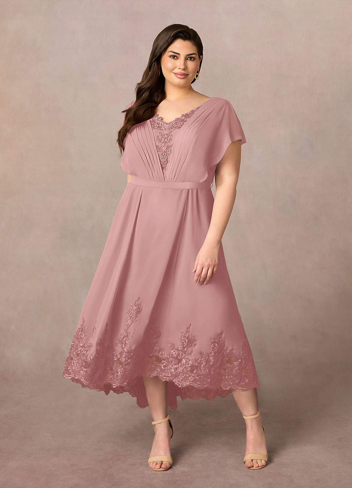 Azazie Palana Mother of the Bride Dresses Dusty Rose A-Line Lace Chiffon Dress image1