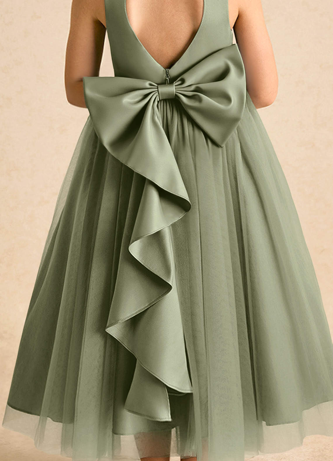Azazie Solia Robe Demoiselle D'honneur Fillette Robe Princesse en Tulle Arc Pistache image6