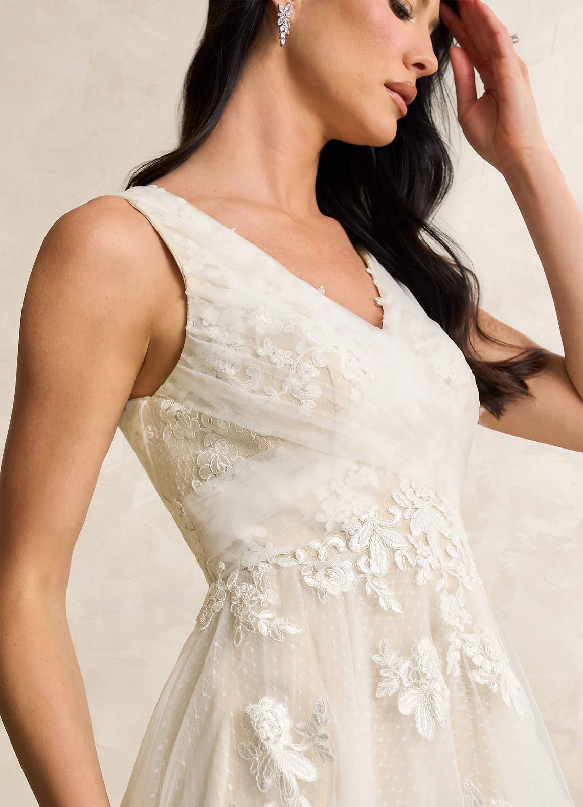 Azazie Alemia Wedding Dresses Diamond White Champagne A-Line Lace Tulle Dress image10