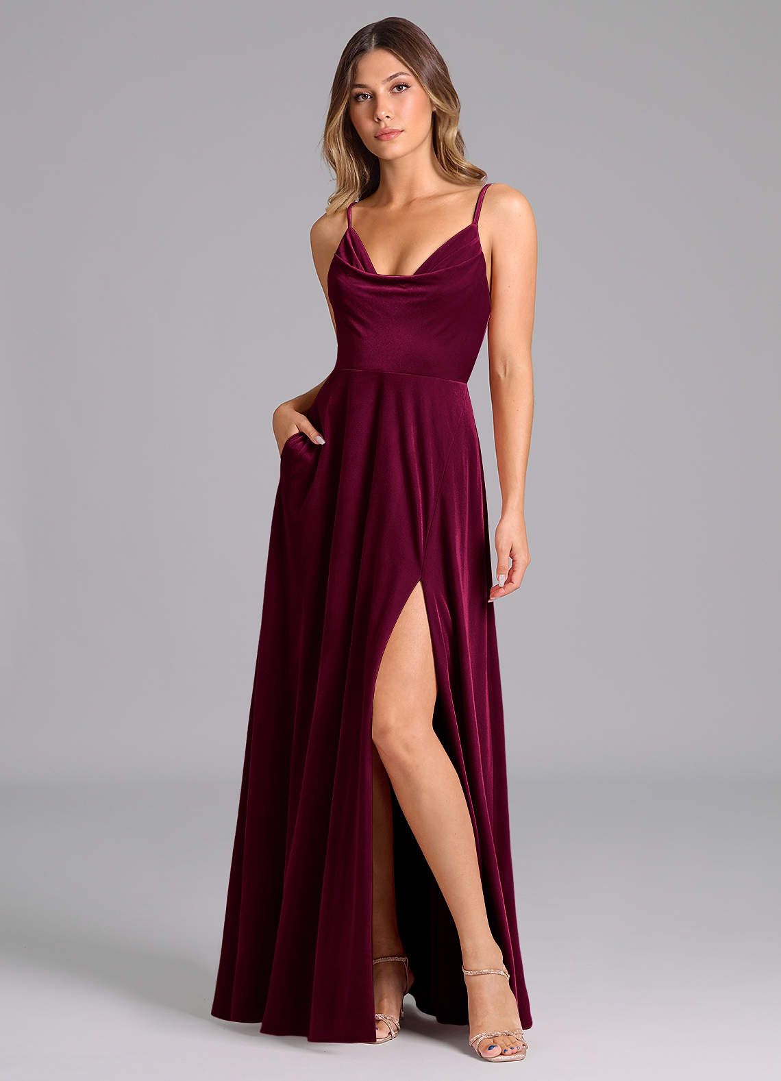 Azazie Sarella Brautjungfernkleider A-Linie Plissee Samt Kleid Cabernetrot image1