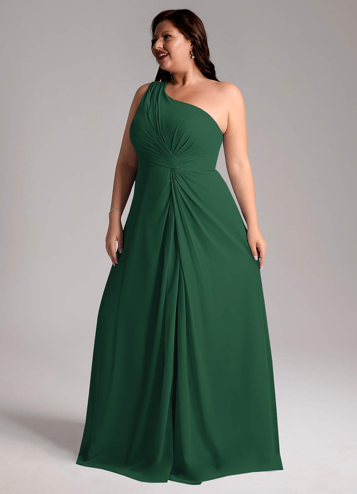 Azazie Brooke Bridesmaid Dresses Dark Green A-Line One Shoulder Chiffon Dress image12