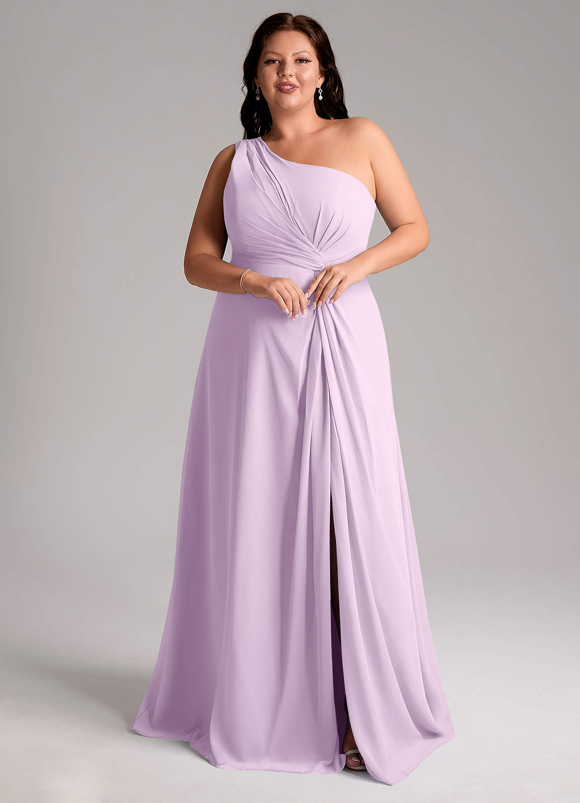 Azazie Brooke Bridesmaid Dresses Frosted Lilac A-Line One Shoulder Chiffon Dress image10