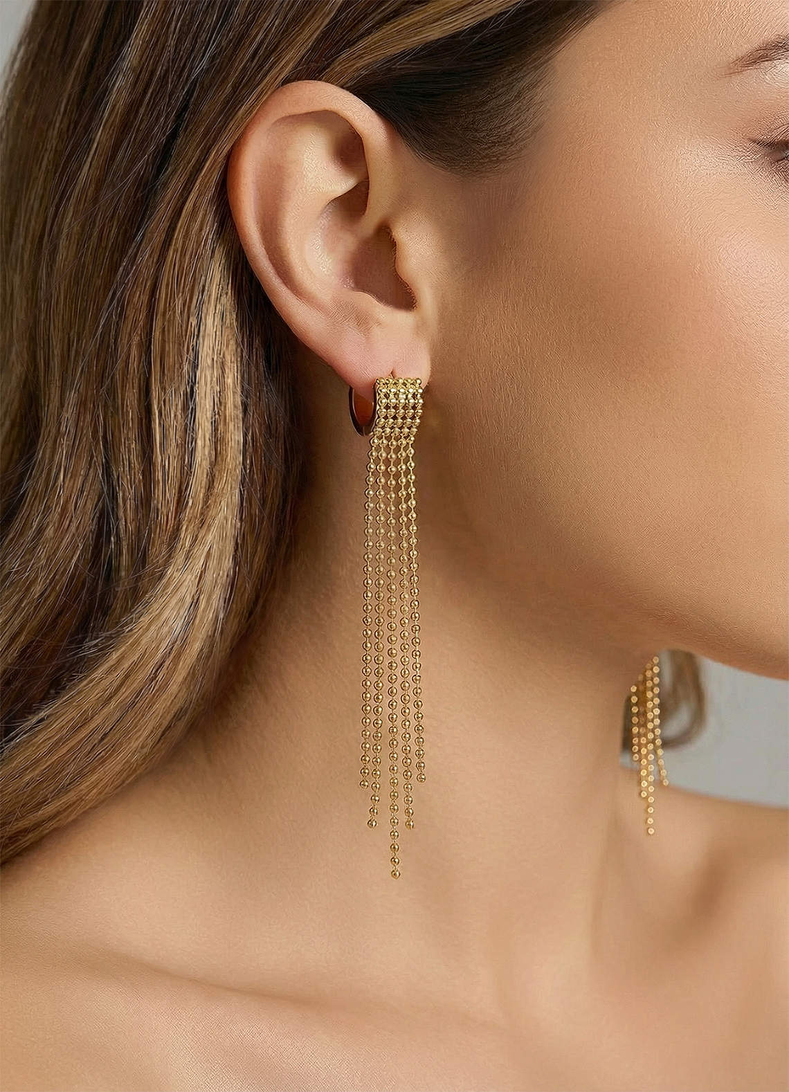 front Brincos de franja em aço inoxidável banhado a ouro 18K