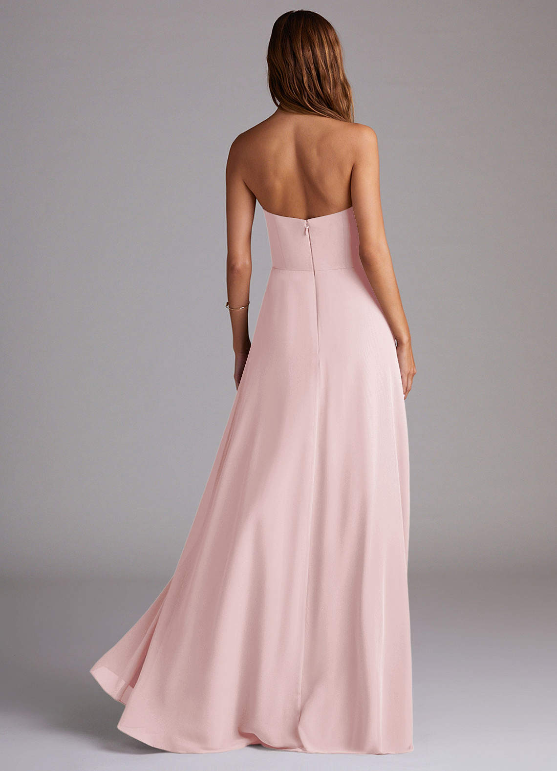 Azazie Wren Vestidos de damas de honor Vestido de Rosa Rubor de Gasa de Corte en A Convertible con Corte Lateral image3