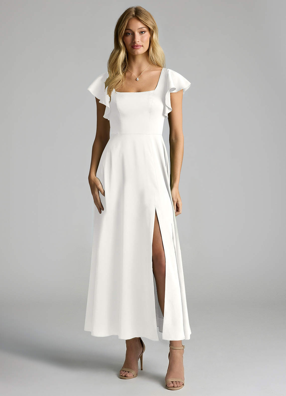 azazie white bridesmaid dress Azazie Loisa