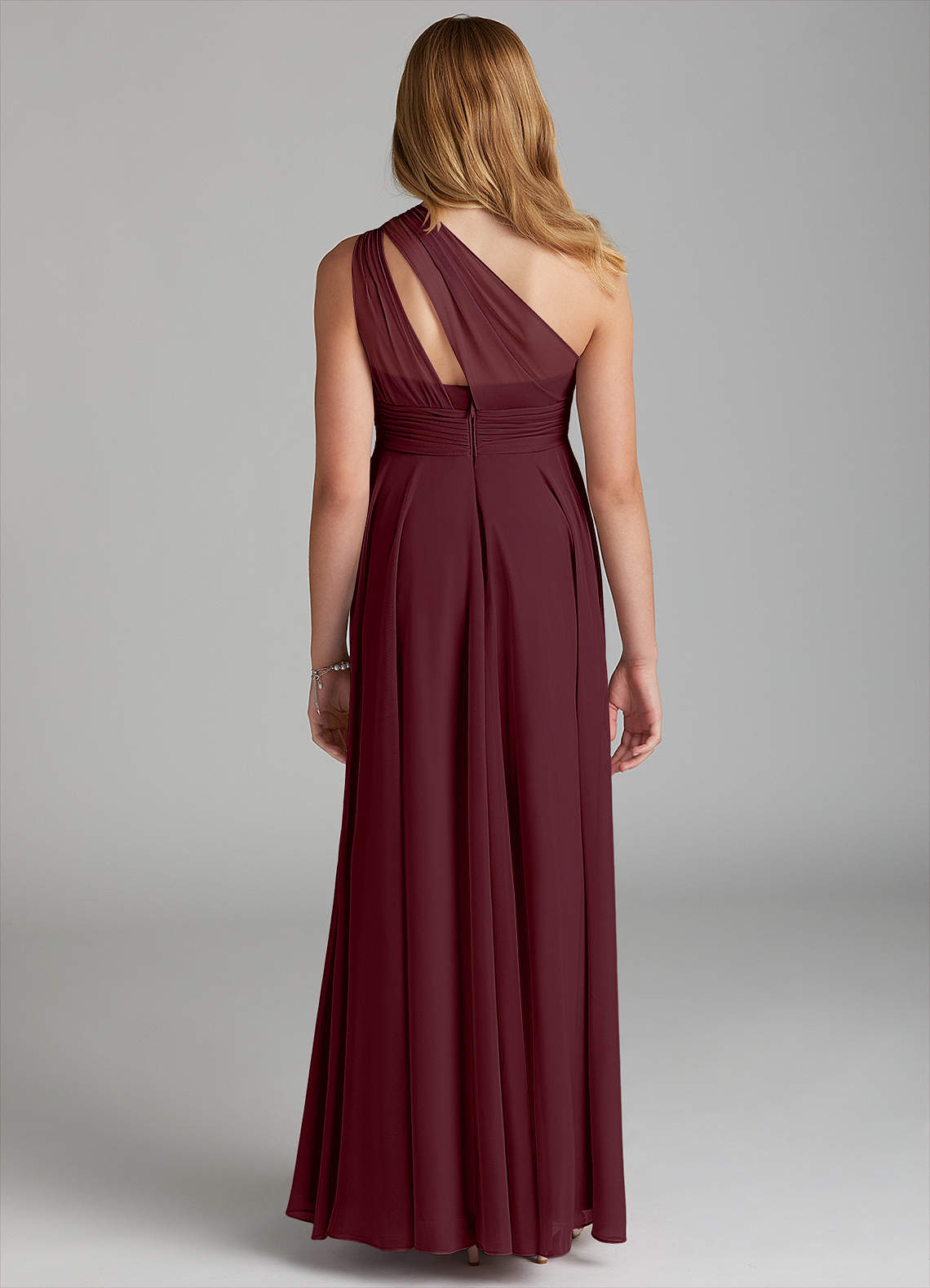 Azazie Charlize Junior Cabernet A-Line Mesh Dress image1