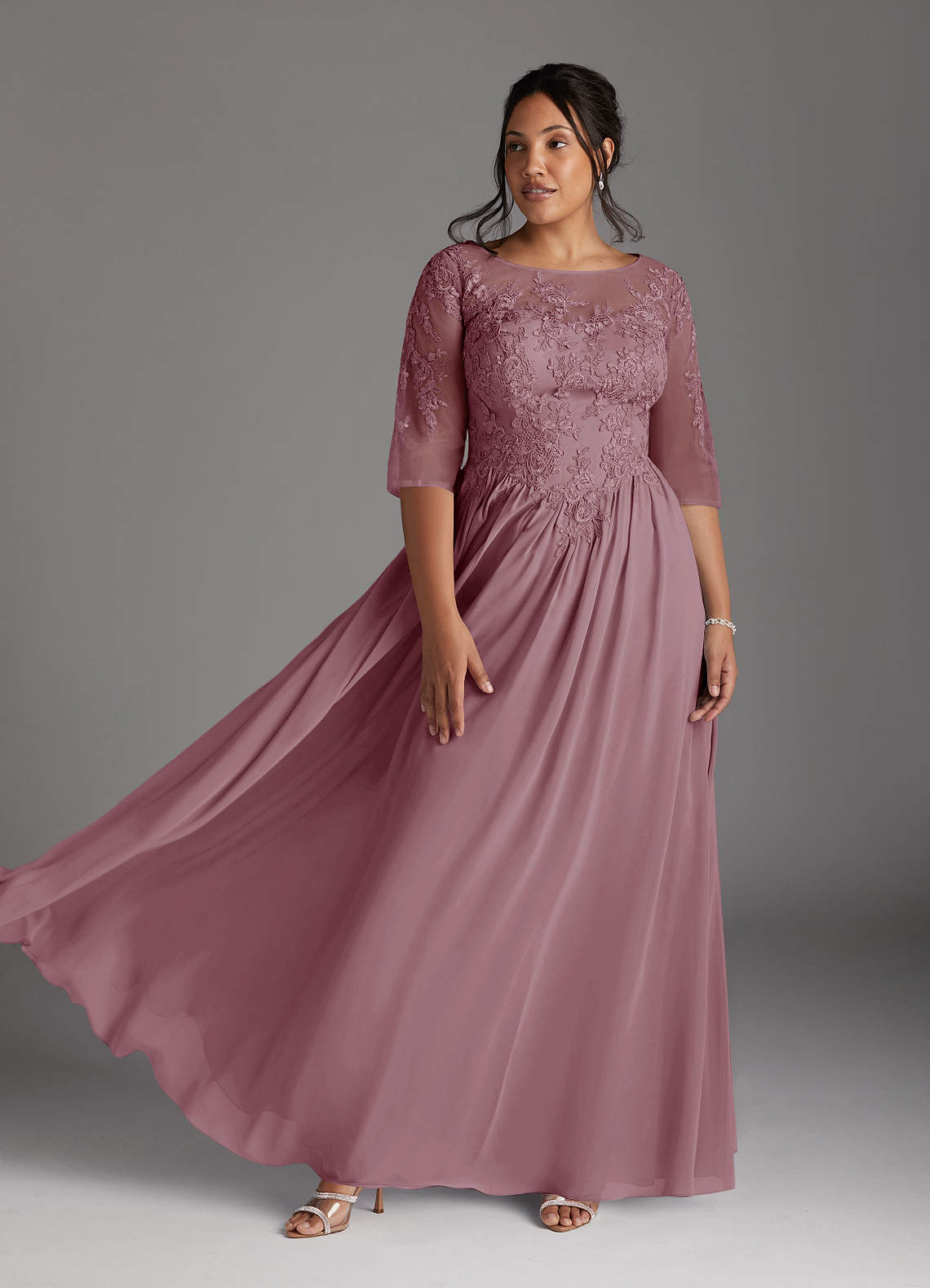 Azazie Mirielle Mother of the Bride Dresses Vintage Mauve A-Line Scoop Lace Chiffon Dress image1