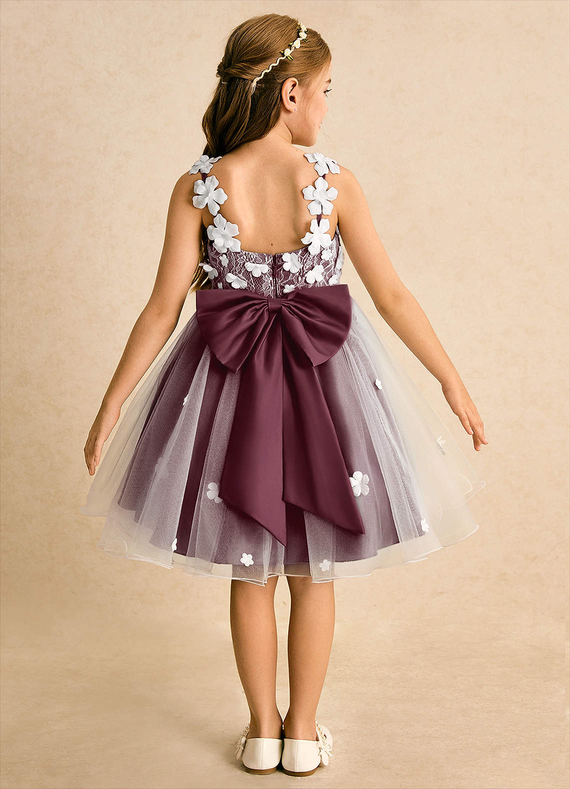 Azazie Junebug Blumenmädchenkleider Ballkleid Spitze Tüll Kleid Elfenbein Cabernet image1