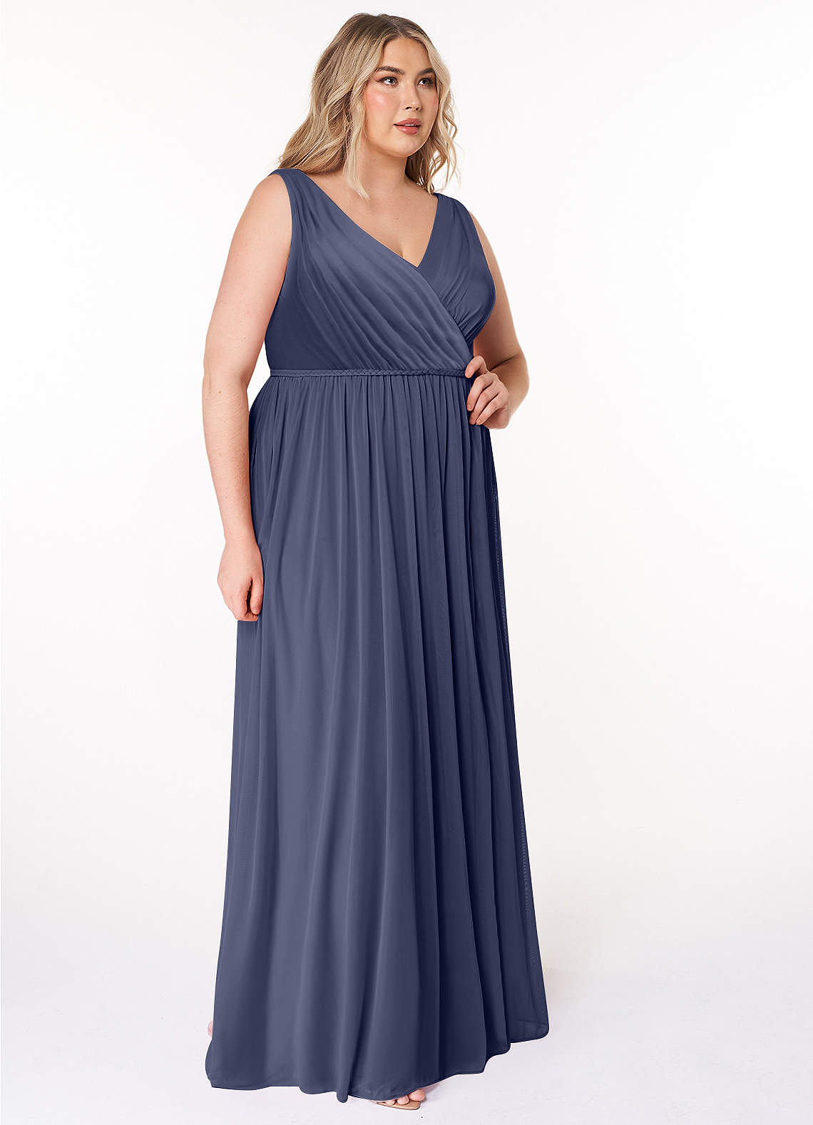 Azazie Tanicia Bridesmaid Dresses Stormy A-Line V-Neck Pleated Mesh Dress image7